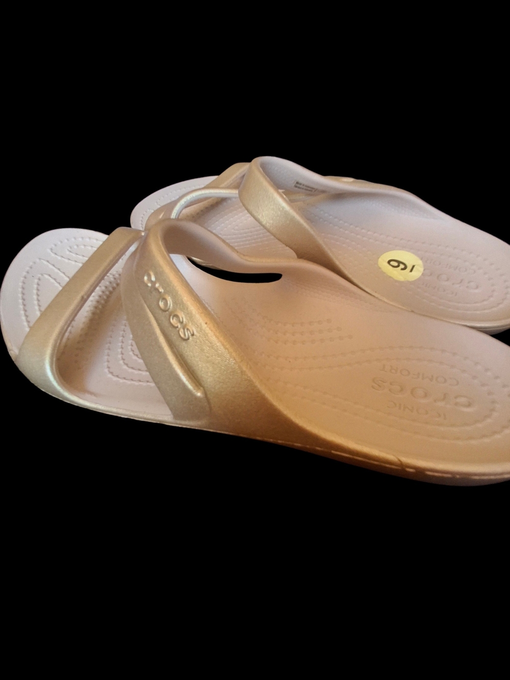 CROCS Women’s Metallic Gold Strappy Slide Sandals - Picture 3 of 3